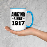 107th Birthday Amazing Since 1917 - 15oz Accent Mug Blue