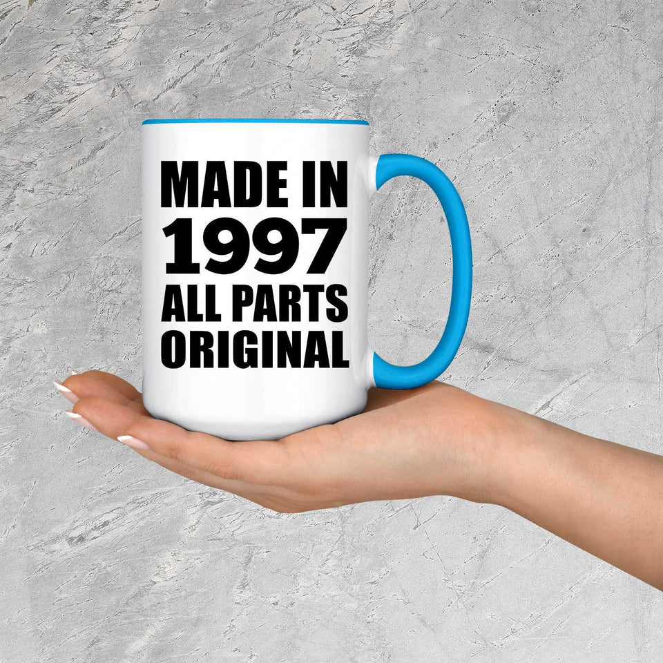 27th Birthday Made in 1997 All Parts Original - 15oz Accent Mug Blue