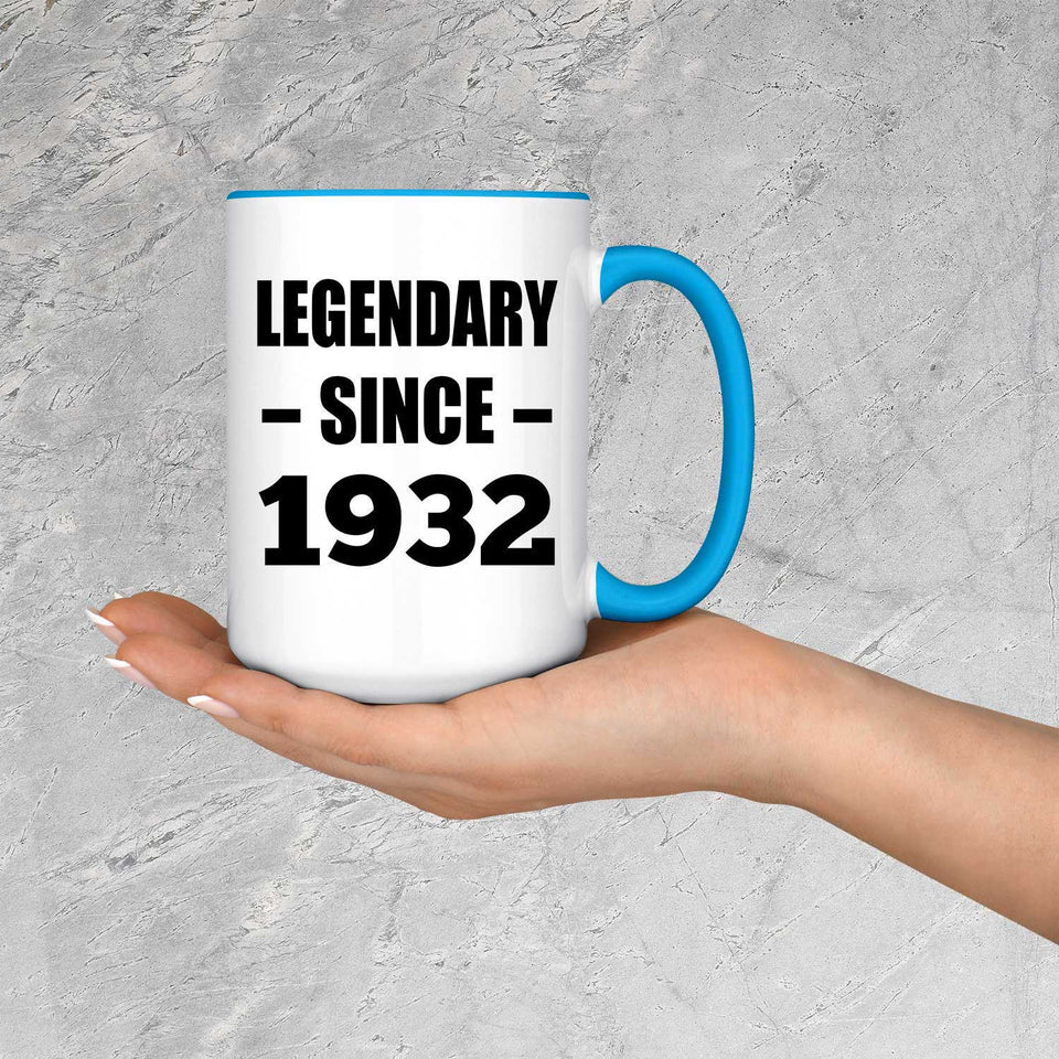 92nd Birthday Legendary Since 1932 - 15oz Accent Mug Blue