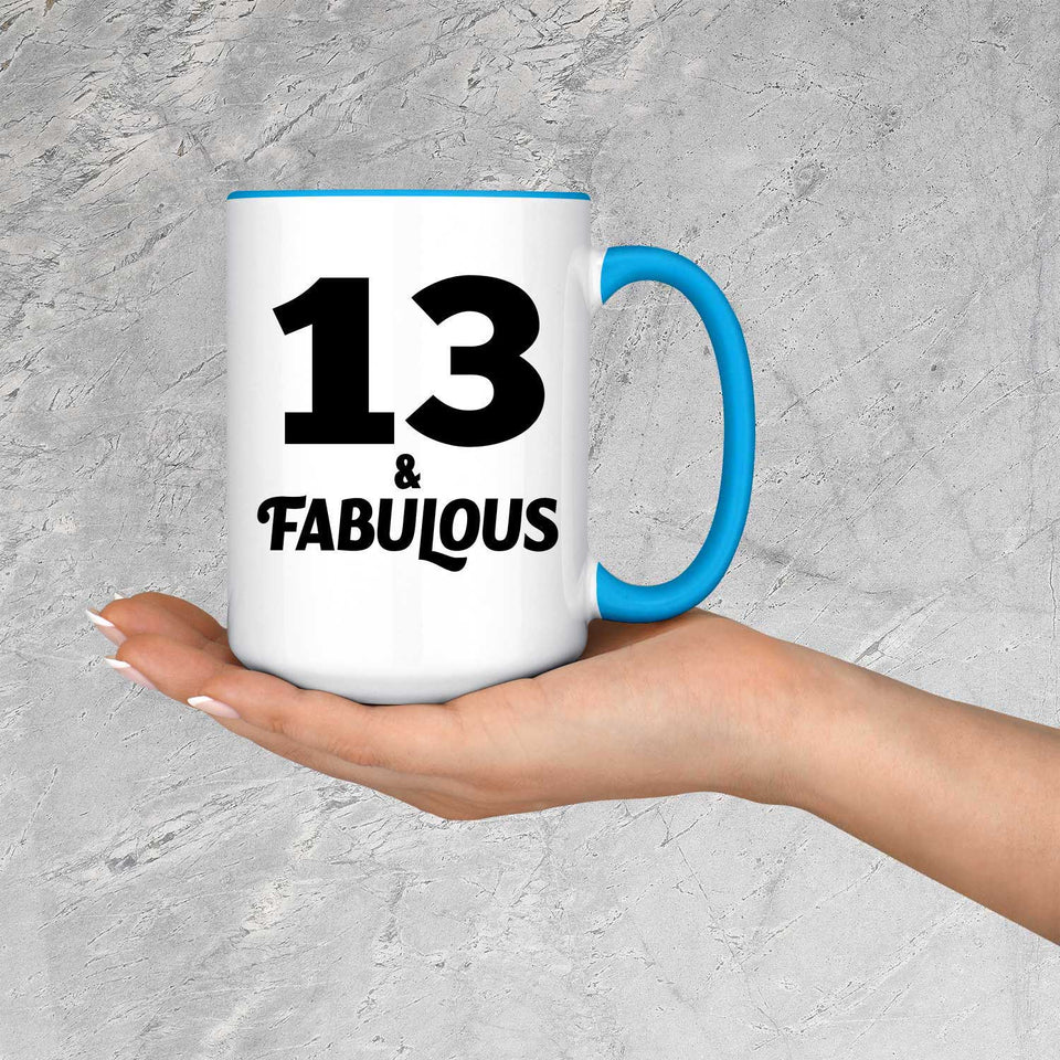 13th Birthday 13 & Fabulous - 15oz Accent Mug Blue