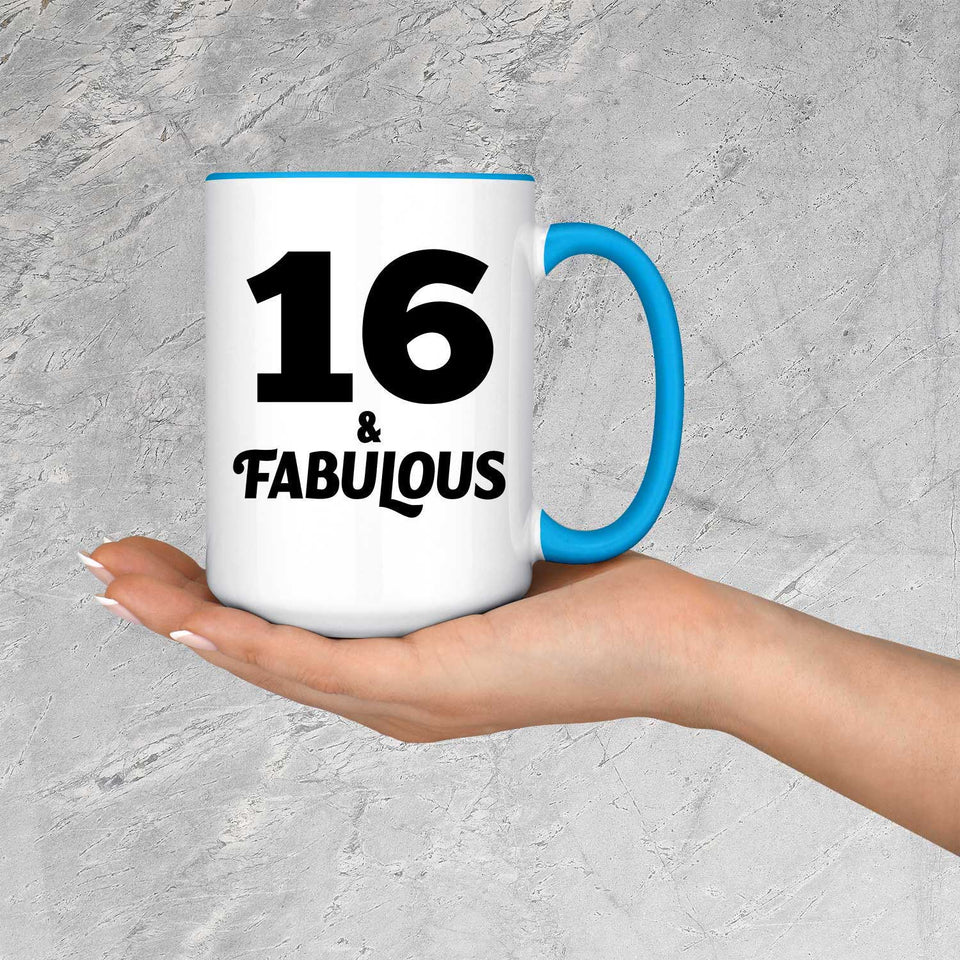 16th Birthday 16 & Fabulous - 15oz Accent Mug Blue