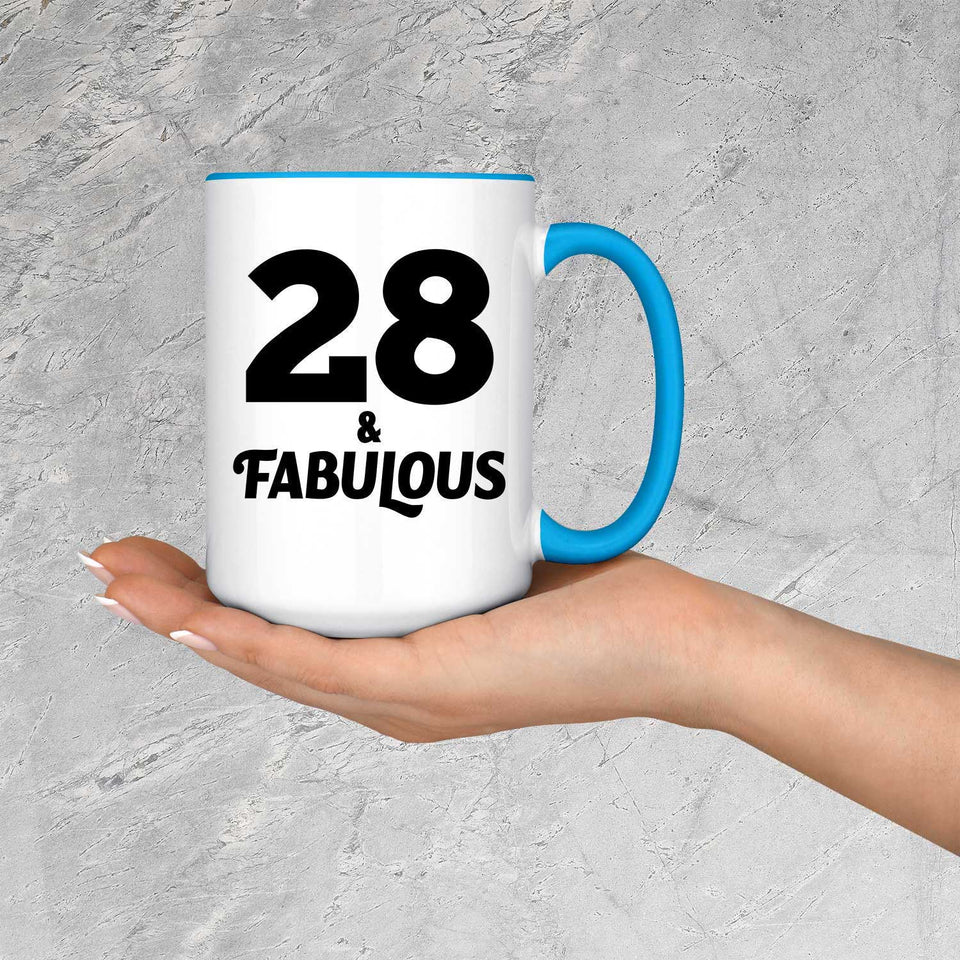 28th Birthday 28 & Fabulous - 15oz Accent Mug Blue