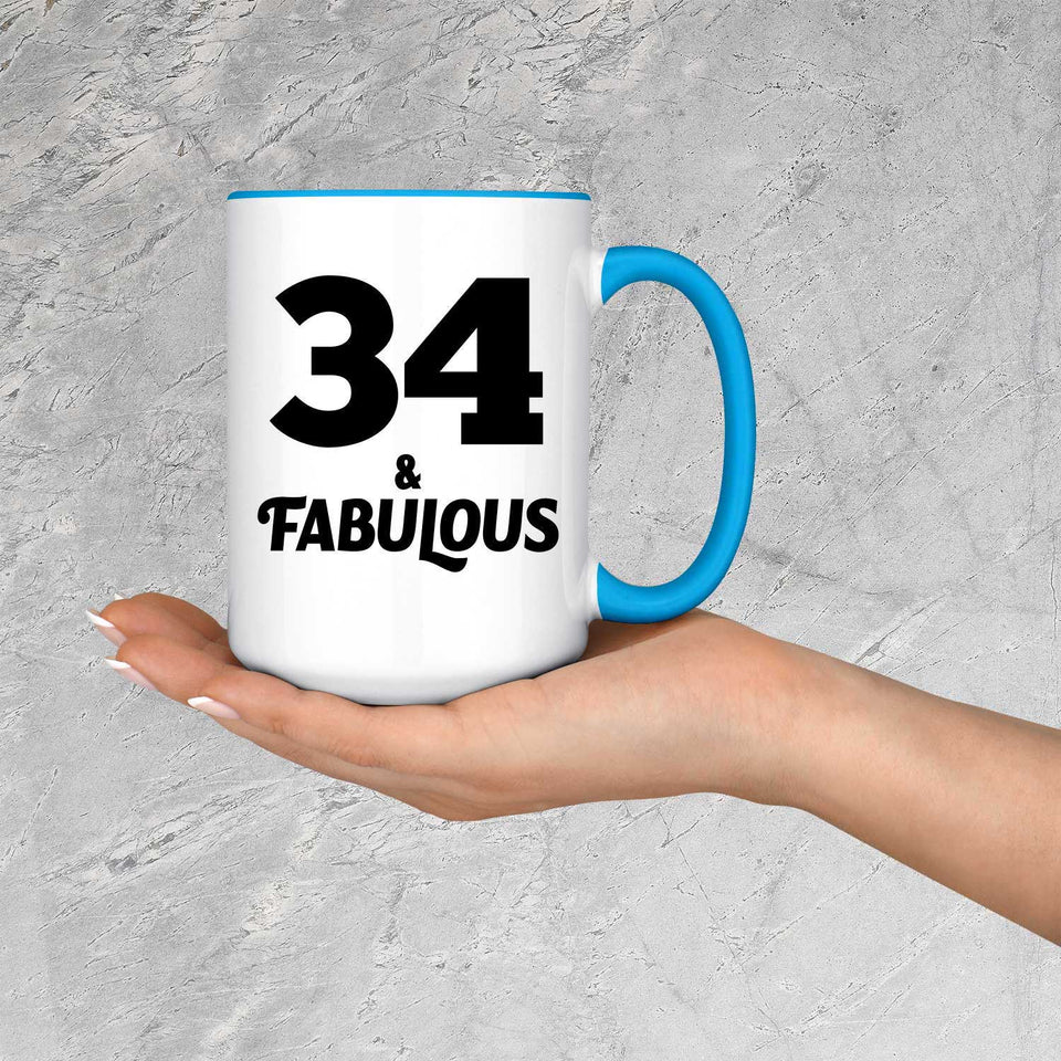 34th Birthday 34 & Fabulous - 15oz Accent Mug Blue