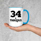 34th Birthday 34 & Fabulous - 15oz Accent Mug Blue