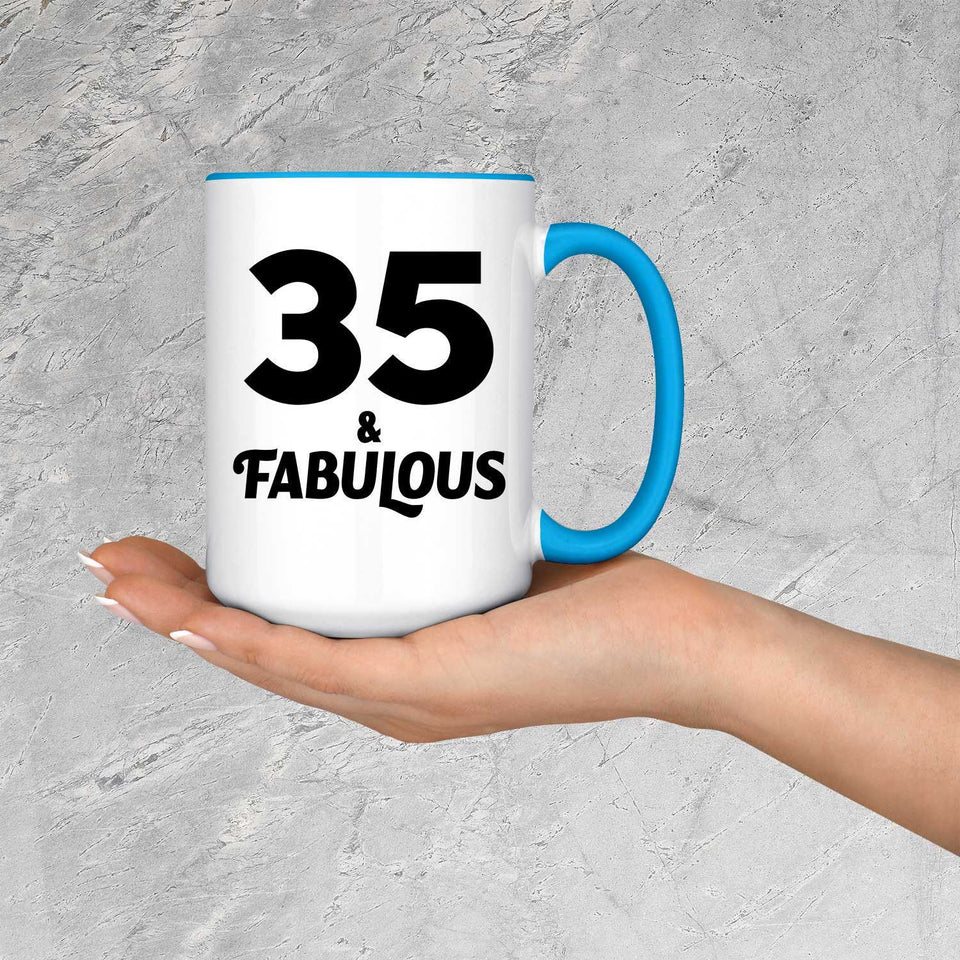 35th Birthday 35 & Fabulous - 15oz Accent Mug Blue