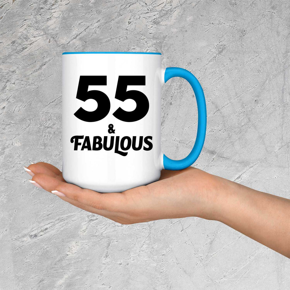 55th Birthday 55 & Fabulous - 15oz Accent Mug Blue