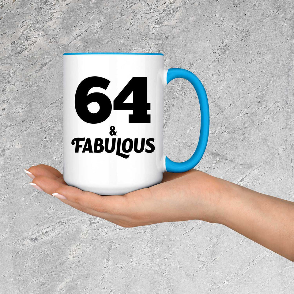 64th Birthday 64 & Fabulous - 15oz Accent Mug Blue