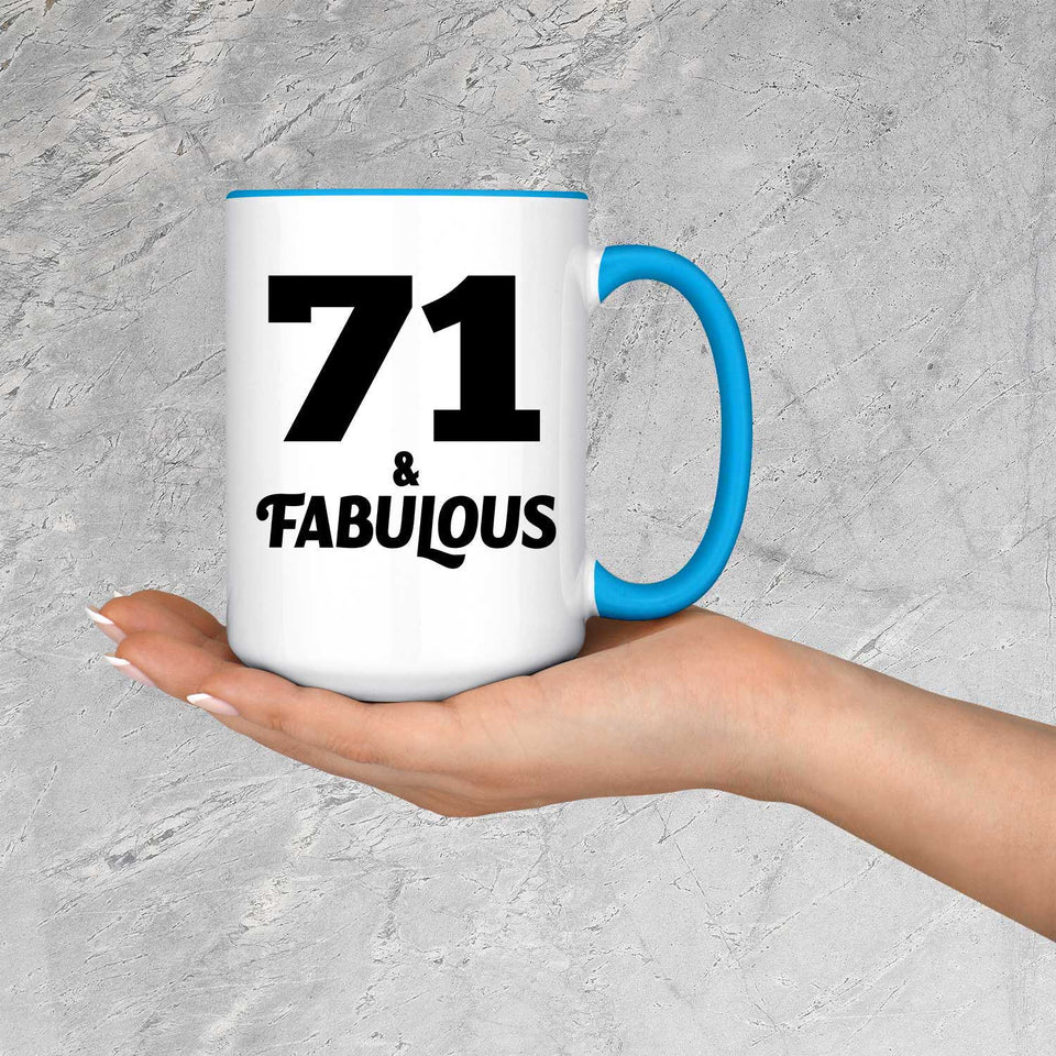 71st Birthday 71 & Fabulous - 15oz Accent Mug Blue