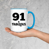 91st Birthday 91 & Fabulous - 15oz Accent Mug Blue