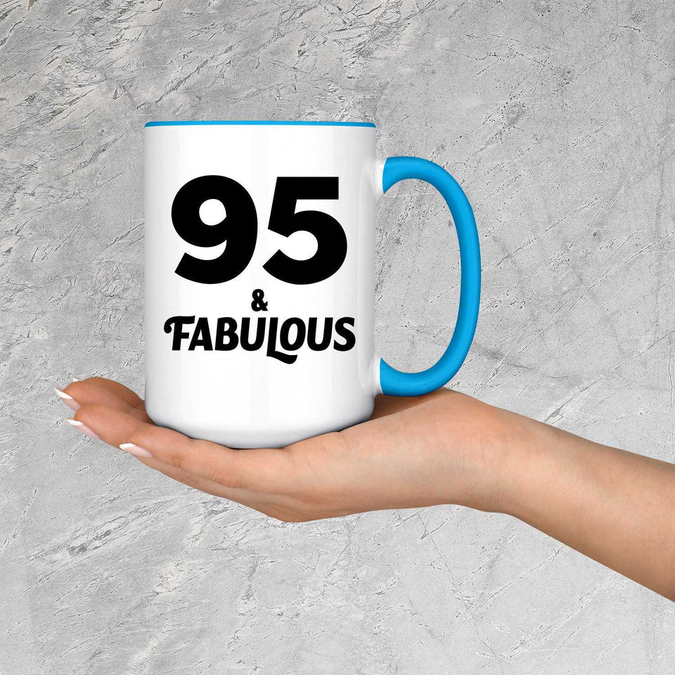 95th Birthday 95 & Fabulous - 15oz Accent Mug Blue