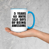5th Birthday 5 Years 60 Months 1826 Days Of Awesome - 15oz Accent Mug Blue