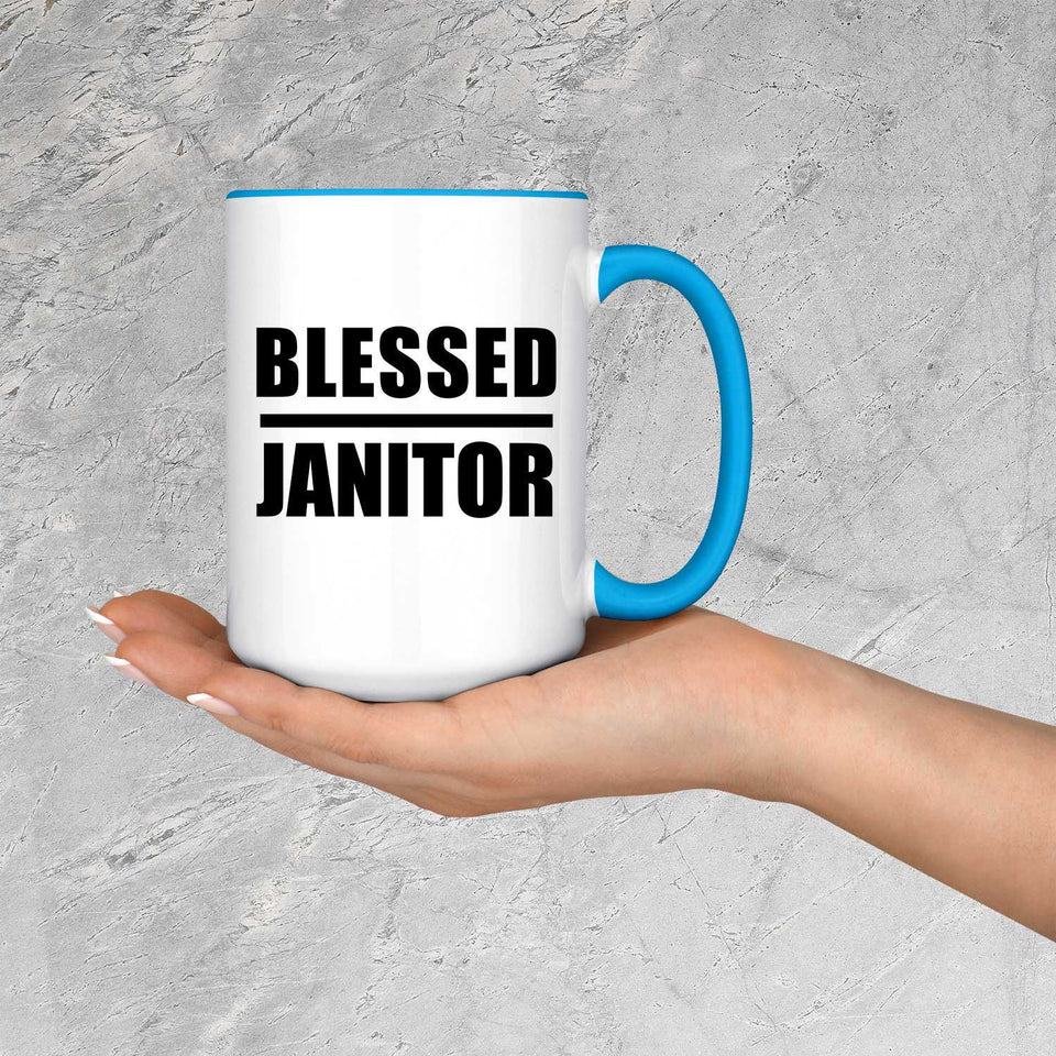 Blessed Janitor - 15oz Accent Mug Blue