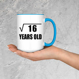 4th Birthday Square Root of 16 Years Old - 15oz Accent Mug Blue