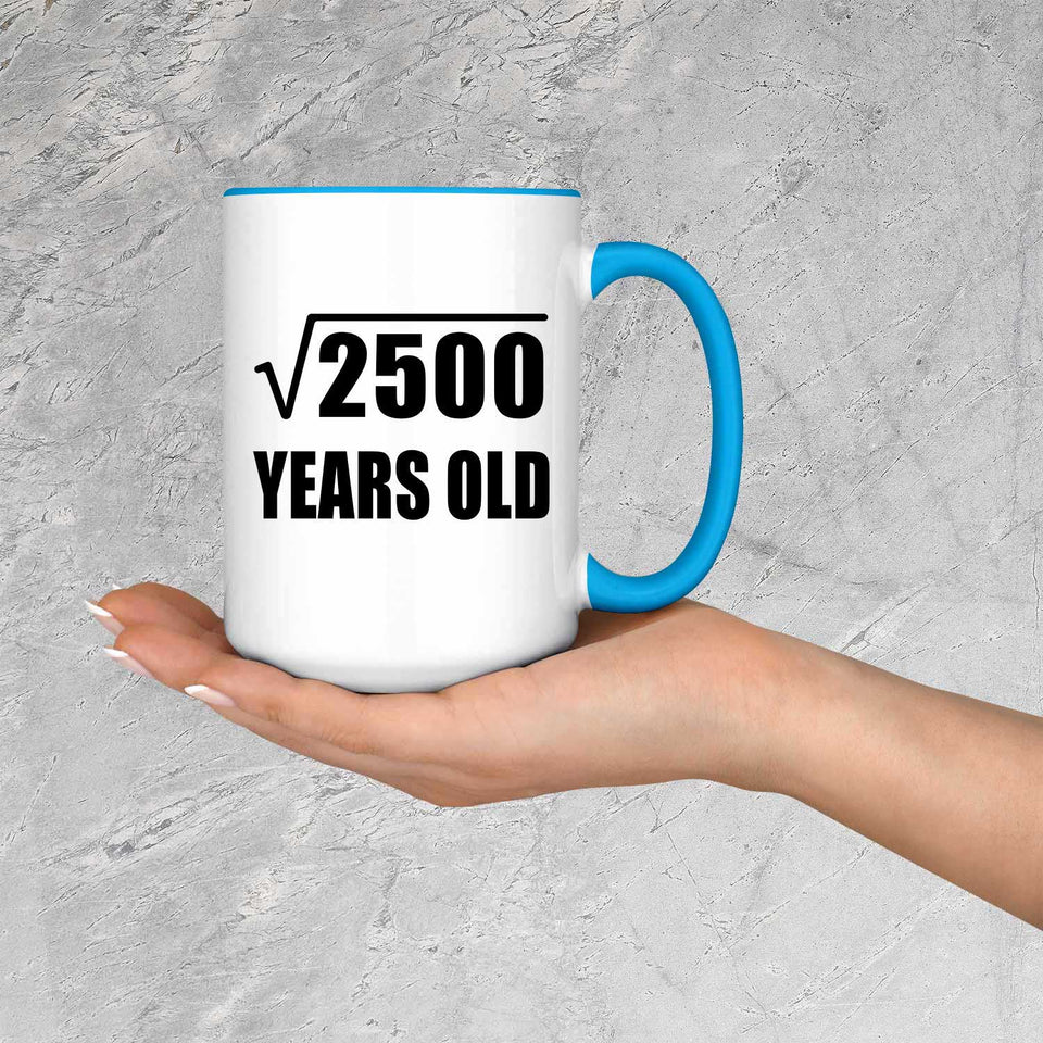 50th Birthday Square Root of 2500 Years Old - 15oz Accent Mug Blue
