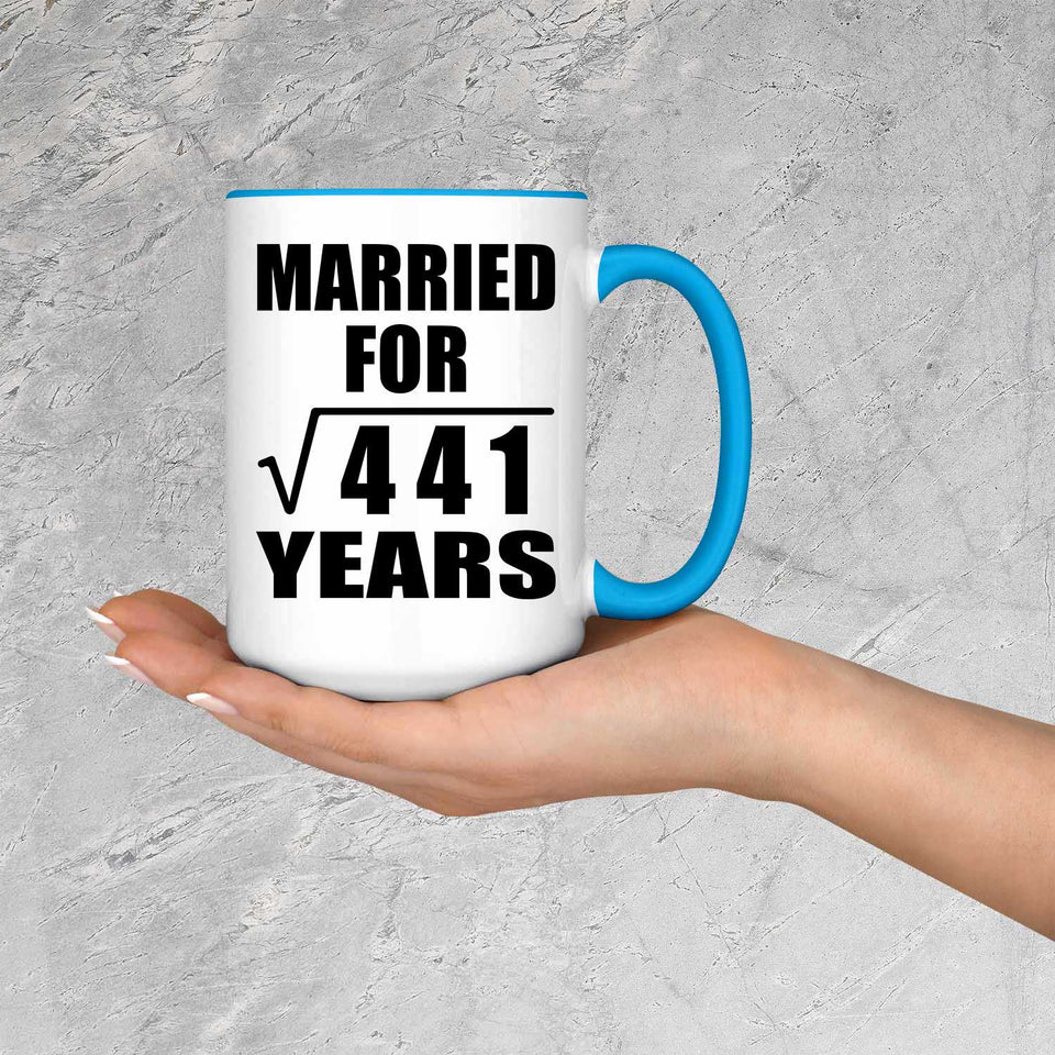 21st Anniversary Married For Square Root of 441 Years - 15oz Accent Mug Blue