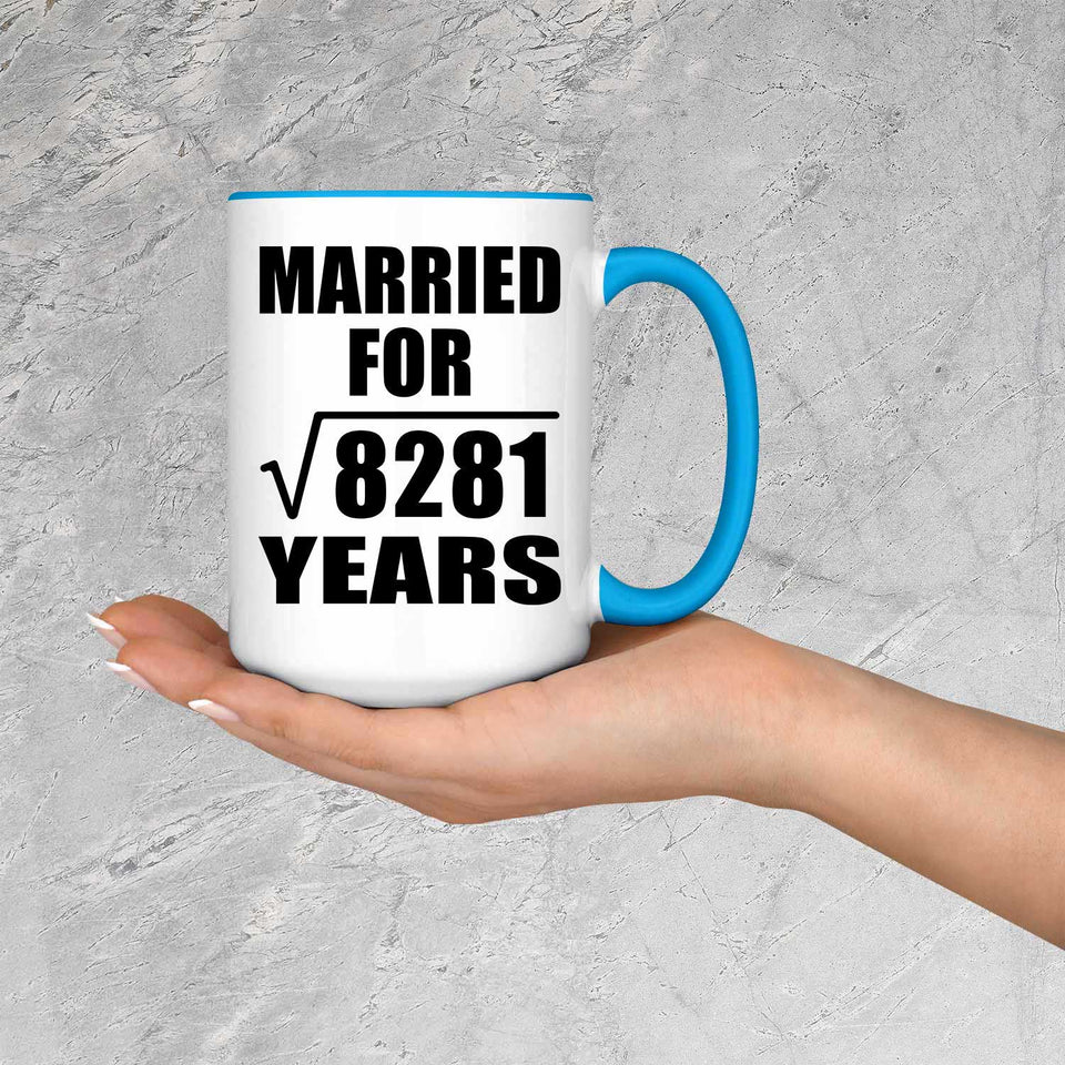 91st Anniversary Married For Square Root of 8281 Years - 15oz Accent Mug Blue