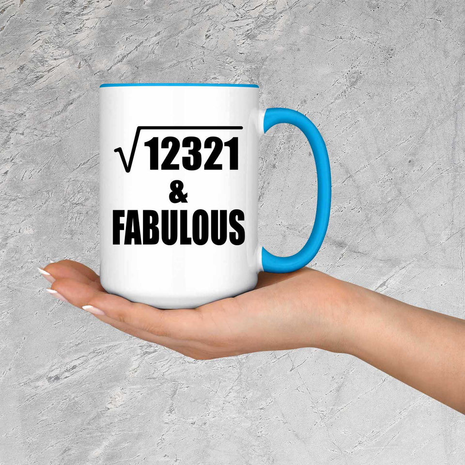 111th Birthday Square Root of 12321 & Fabulous - 15oz Accent Mug Blue
