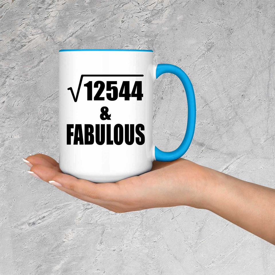 112th Birthday Square Root of 12544 & Fabulous - 15oz Accent Mug Blue