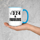 18th Birthday Square Root of 324 & Fabulous - 15oz Accent Mug Blue
