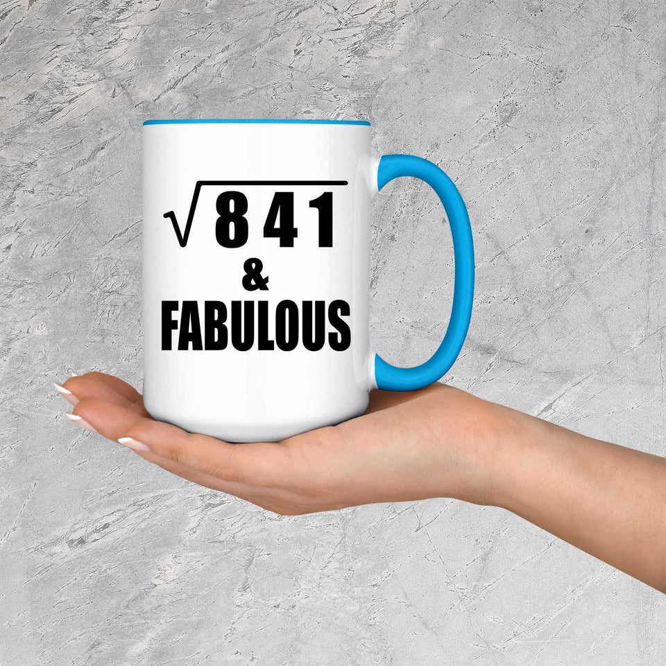 29th Birthday Square Root of 841 & Fabulous - 15oz Accent Mug Blue