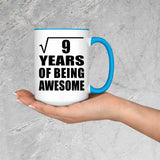 3rd Birthday Square Root of 9 Years of Being Awesome - 15oz Accent Mug Blue