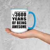 60th Birthday Square Root of 3600 Years of Being Awesome - 15oz Accent Mug Blue