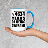 68th Birthday Square Root of 4624 Years of Being Awesome - 15oz Accent Mug Blue