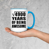 70th Birthday Square Root of 4900 Years of Being Awesome - 15oz Accent Mug Blue