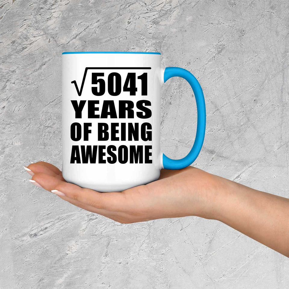 71st Birthday Square Root of 5041 Years of Being Awesome - 15oz Accent Mug Blue