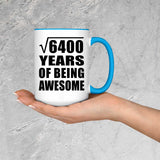 80th Birthday Square Root of 6400 Years of Being Awesome - 15oz Accent Mug Blue
