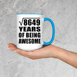 93rd Birthday Square Root of 8649 Years of Being Awesome - 15oz Accent Mug Blue