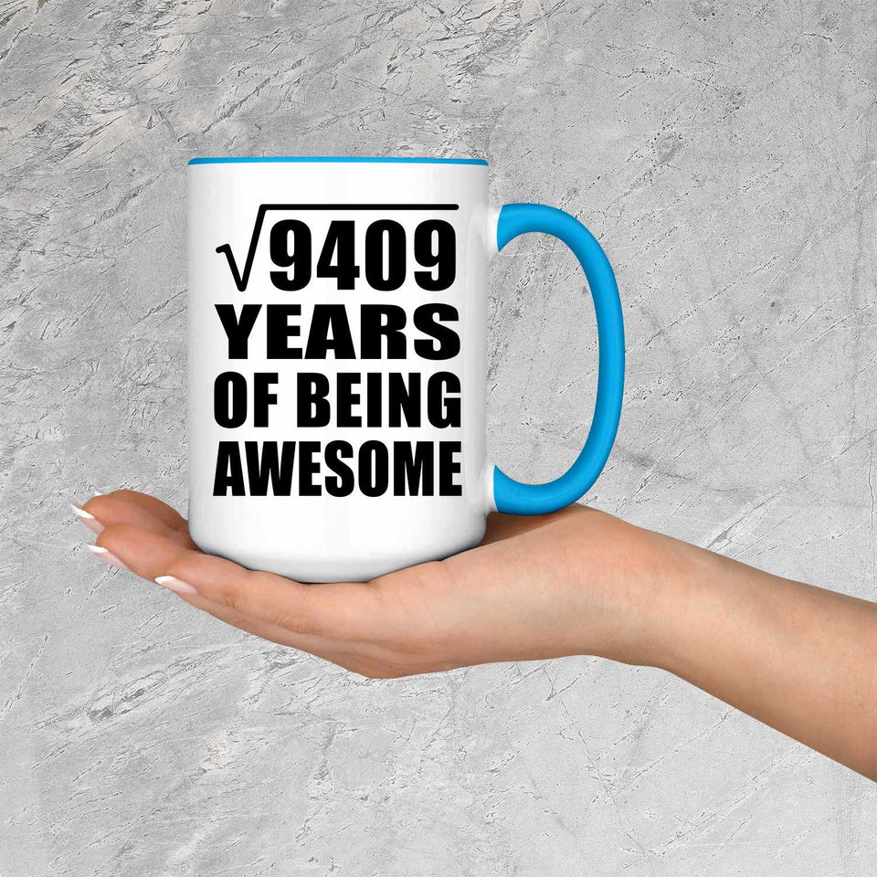 97th Birthday Square Root of 9409 Years of Being Awesome - 15oz Accent Mug Blue