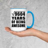 98th Birthday Square Root of 9604 Years of Being Awesome - 15oz Accent Mug Blue