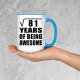 9th Birthday Square Root of 81 Years of Being Awesome - 15oz Accent Mug Blue
