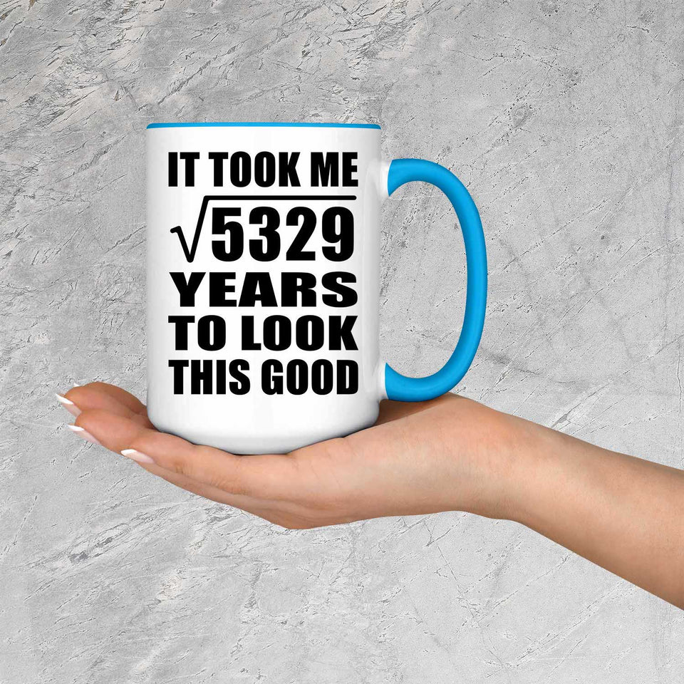 73rd Birthday Took Square Root of 5329 Years To Look Good - 15oz Accent Mug Blue