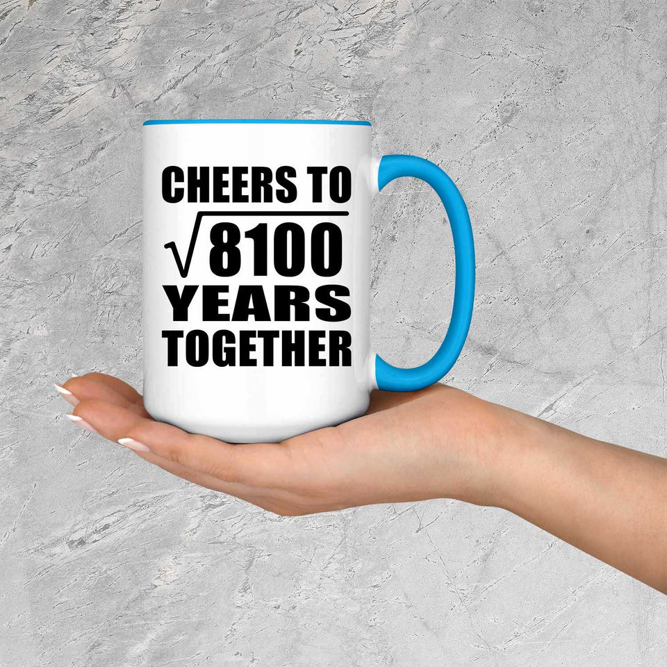 90th Anniversary Cheers To Square Root of 8100 Years Together - 15oz Accent Mug Blue