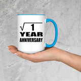 1st Anniversary Square Root of 1 Year Anniversary - 15oz Accent Mug Blue