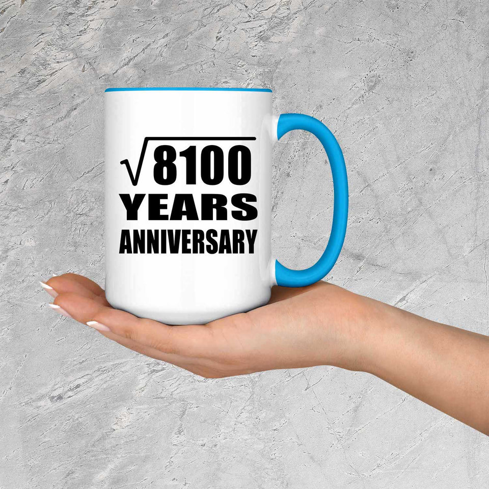 90th Anniversary Square Root of 8100 Years Anniversary - 15oz Accent Mug Blue