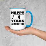 Happy 2nd Anniversary Square Root of 4 Years & Counting - 15oz Accent Mug Blue