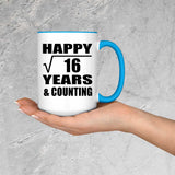 Happy 4th Anniversary Square Root of 16 Years & Counting - 15oz Accent Mug Blue