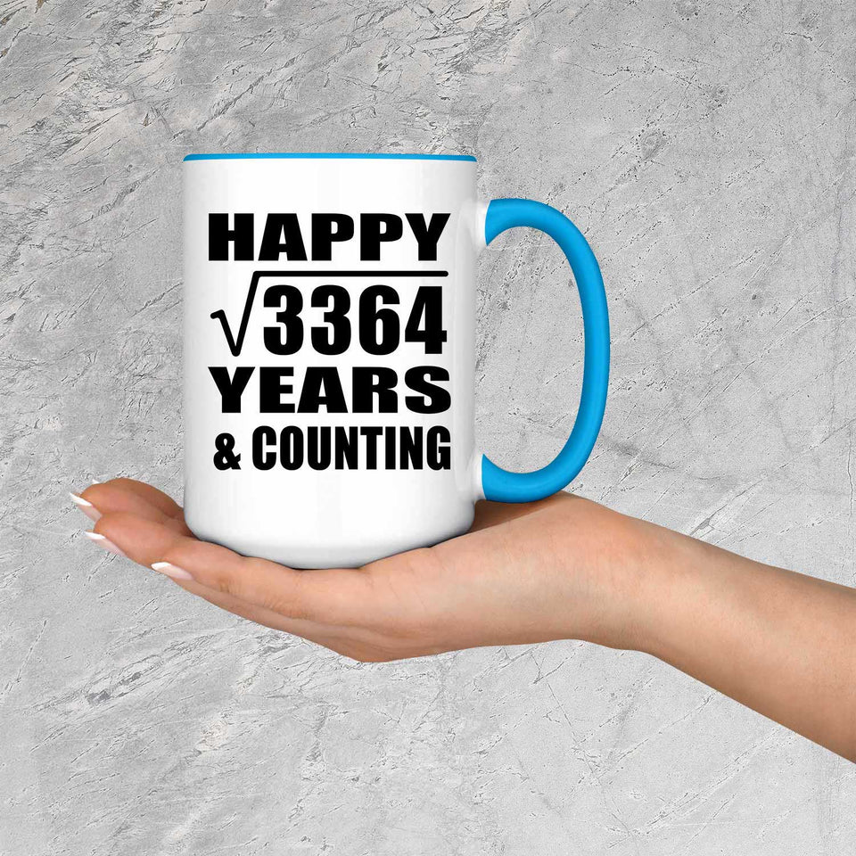 Happy 58th Anniversary Square Root of 3364 Years & Counting - 15oz Accent Mug Blue