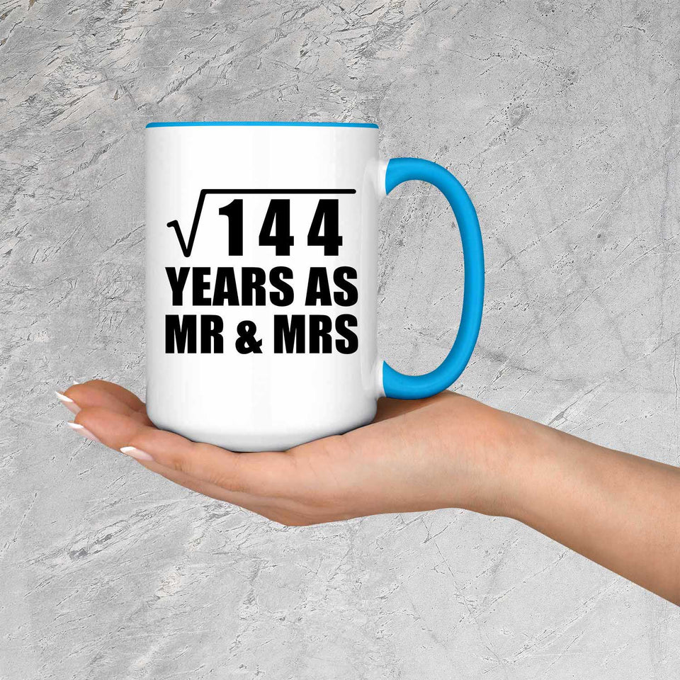 12th Anniversary Square Root of 144 Years As Mr & Mrs - 15oz Accent Mug Blue