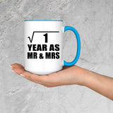 1st Anniversary Square Root of 1 Year As Mr & Mrs - 15oz Accent Mug Blue