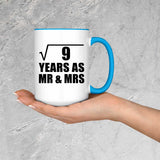 3rd Anniversary Square Root of 9 Years As Mr & Mrs - 15oz Accent Mug Blue
