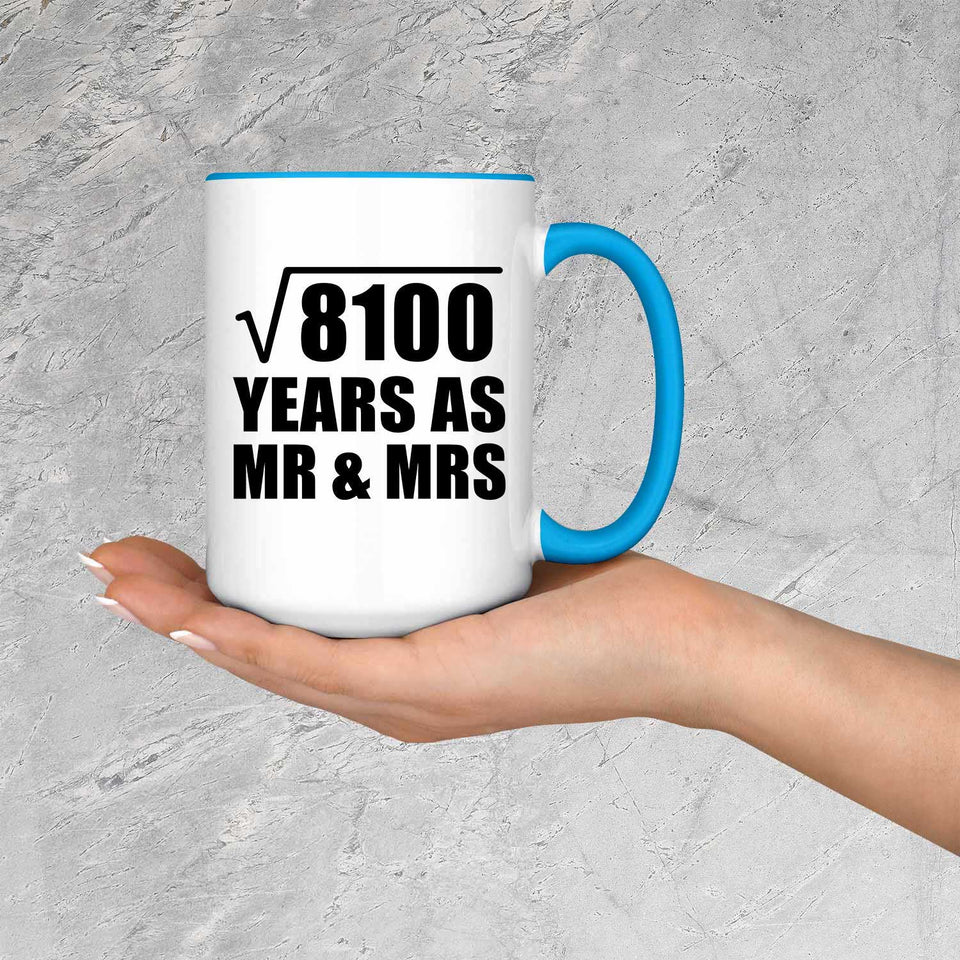 90th Anniversary Square Root of 8100 Years As Mr & Mrs - 15oz Accent Mug Blue