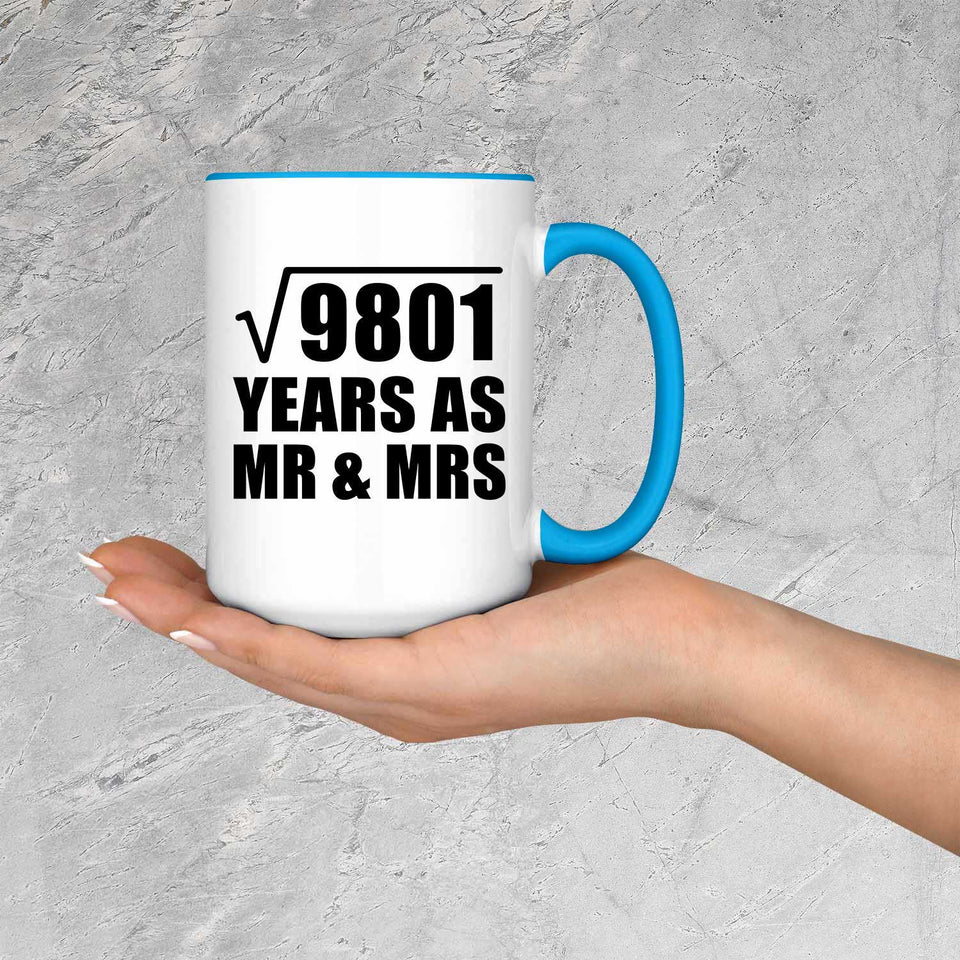 99th Anniversary Square Root of 9801 Years As Mr & Mrs - 15oz Accent Mug Blue
