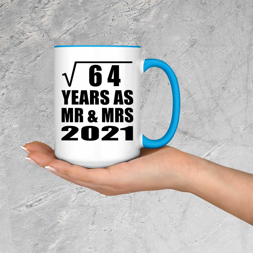 8th Anniversary Square Root of 64 Years As Mr & Mrs 2021 - 15oz Accent Mug Blue