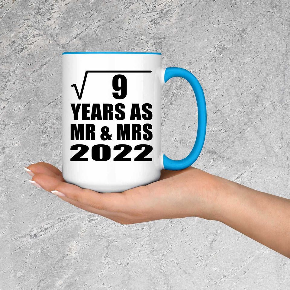 3rd Anniversary Square Root of 9 Years As Mr & Mrs 2022 - 15oz Accent Mug Blue