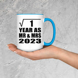 1st Anniversary Square Root of 1 Year As Mr & Mrs 2023 - 15oz Accent Mug Blue