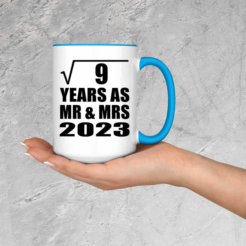 3rd Anniversary Square Root of 9 Years As Mr & Mrs 2023 - 15oz Accent Mug Blue
